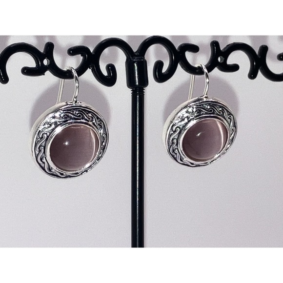 Roman Lavender Mother of Pearl Celtic Snake Silver-Tone Design Earrings Vintage! - Picture 3 of 9